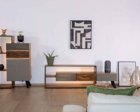 Mobile TV contemporaneo multimateriale "Mezzo" con illuminazione a LED