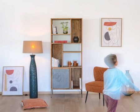 Elegante libreria in legno con 7 nicchie e 1 porta in pietra "Vulcain"