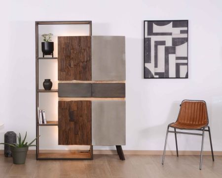 Mobile contemporaneo "Mezzo" con LED in legno, metallo e cemento