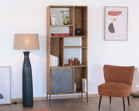 Elegante libreria in legno con 7 nicchie e 1 porta in pietra "Vulcain"