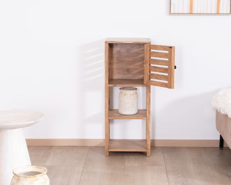 Ripiano in acacia con scomparto "Conoa" con apertura a persiana