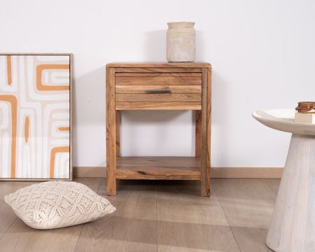 Comodino o tavolino "Conoa" in acacia con cassetto