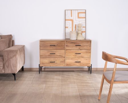 Cassettone a 6 cassetti "Conoa" in acacia con gambe in metallo nero