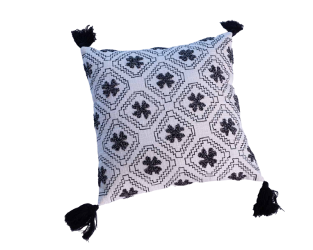 Cuscino decorativo in cotone bianco con motivo ricamato e nappe "Chart"