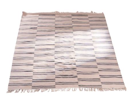 Tappeto rettangolare "etnico" bianco con frange e strisce blu 120x180 cm