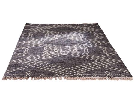 Grande tappeto etnico nero con motivo ricamato bianco "Foreign" 300x200cm