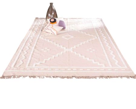 Grande tappeto rettangolare beige con motivi ricamati bianchi "Matis" 200 x 300 cm