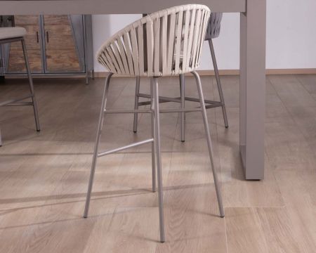 Sedia da bar per esterni in alluminio grigio champagne con schienale in corda tesa