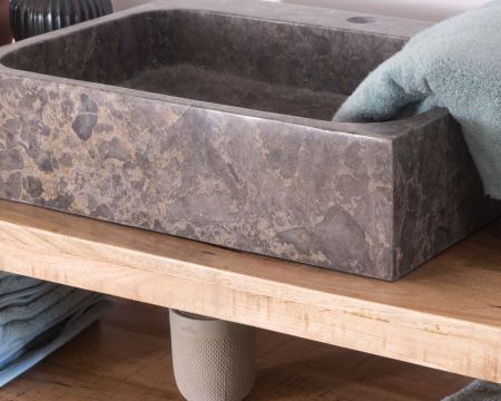 Lavandino rettangolare di design in marmo grigio lucido "Stone"