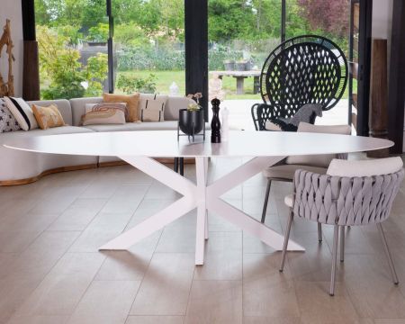 Tavolo ellittico in ceramica bianco "Chinon" da 260 cm con gambe in alluminio 3D