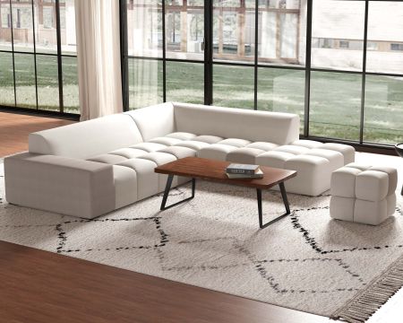 Divano angolare bicolore beige e grigio "Casa Nova" con chaise longue, design lounge &amp; chill