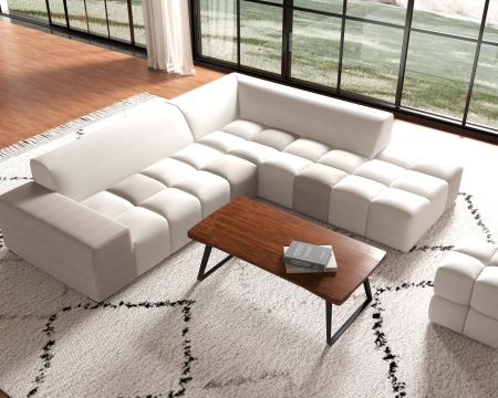 Divano angolare bicolore beige e grigio "Casa Nova" con chaise longue, design lounge &amp; chill