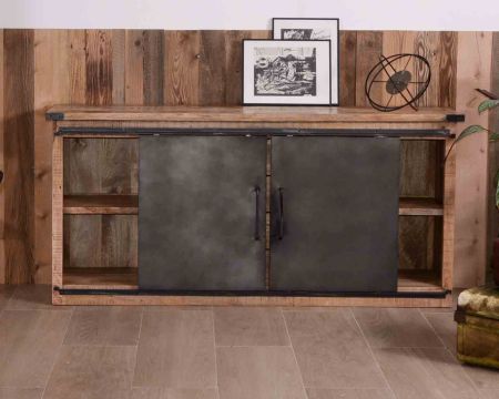 Credenza industriale "Caractère" con ante scorrevoli e cassetti in legno 180cm
