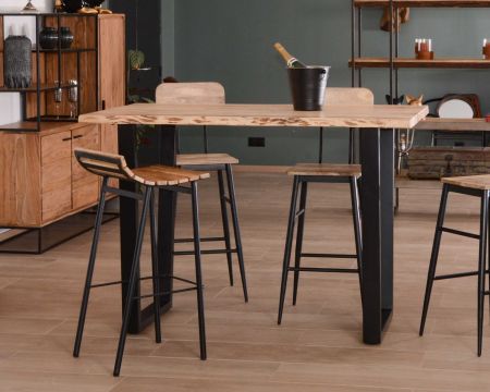 Sgabello da bar di design in legno massiccio e metallo "Caractère