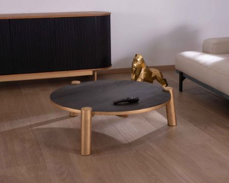 Tavolino rotondo in legno massiccio nero e oro "Pop Vintage" diam. 90cm
