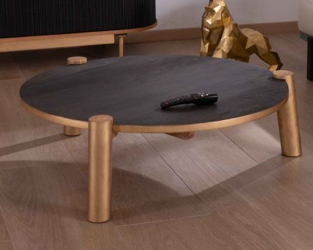 Tavolino rotondo in legno massiccio nero e oro "Pop Vintage" diam. 90cm