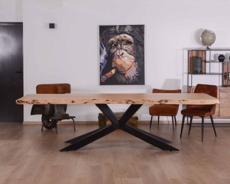 Grande tavolo da pranzo con piano in acacia massiccia da 280 cm e gambe in metallo "3D"