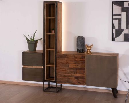Buffet design "Mezzo" 3 ante 2 cassetti legno e cemento
