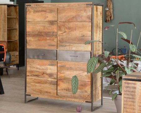 Armadio per porcellane in legno di mango e metallo in stile industriale "Shade