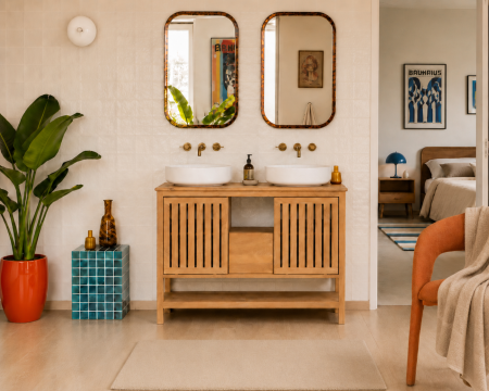Mobiletto "Bulle" da 120 cm in legno di mango tinto rovere chiaro