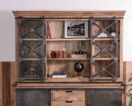 Grande vetrina in metallo, vetro e legno "Caractère" 180 cm