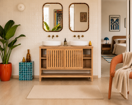 Mobiletto "Bulle" da 120 cm in legno di mango tinto rovere chiaro