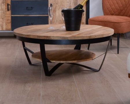 Tavolino rotondo "Andy" con doppio piano in legno diam. 100 cm