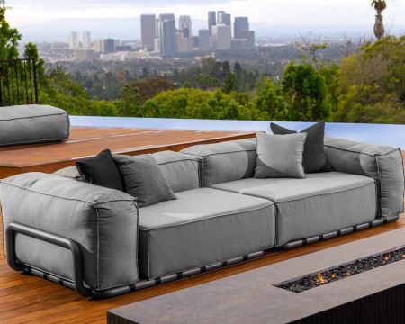 Divano da terrazzo modulare grande "Escale" in tessuto casual grigio