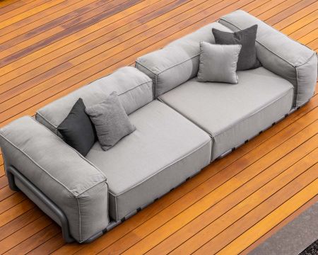 Divano da terrazzo modulare grande "Escale" in tessuto casual grigio