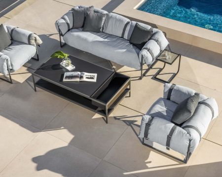 Poltrona da giardino trapuntata grigio chiaro ultra confortevole "Paquetage" con struttura in alluminio