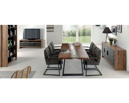 Tavolo da pranzo in metallo, vetro e legno "Zenia" in stile contemporaneo 190 cm