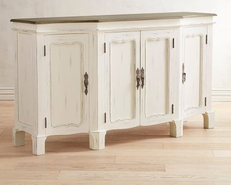 Credenza a 4 ante "Héritage" di colore bianco sporco con piano in legno invecchiato