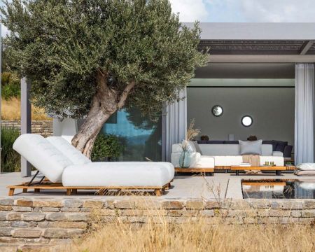 Poltrona lounge "Lombok" ultra-confortevole in tessuto Sunbrella teak bianco sporco