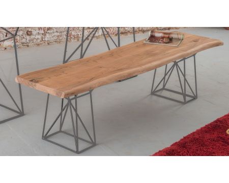 Panca in legno massiccio "Zen" con gambe in metallo grigio