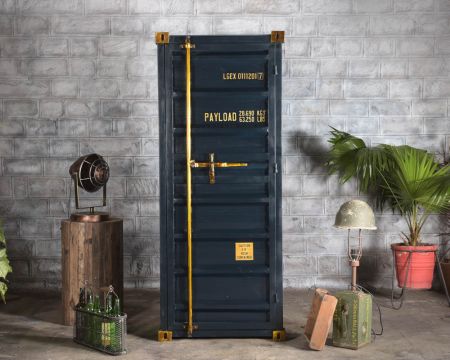Mobile bar contenitore "Crazy" in metallo e legno blu notte. altezza 178 cm