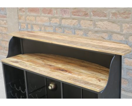 Barra combinata in metallo e legno industriale da 160 cm, bianca e blu, "Nola