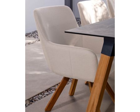 Sedia da giardino "Lombok" in tessuto Sunbrella bianco sporco con gambe in teak