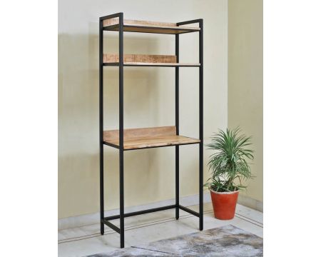 Scrivania industriale "Atelier" in metallo e legno di mango con scaffali 