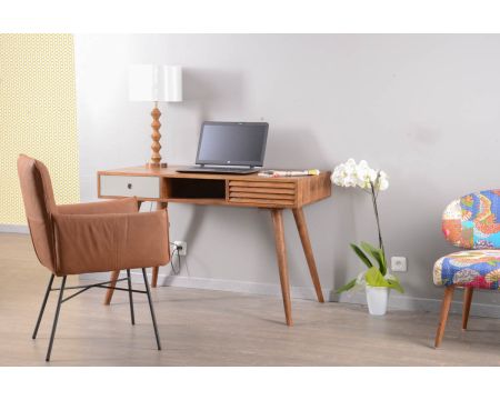 Scrivania "vintage grey" in legno e palissandro a cassetti grigio