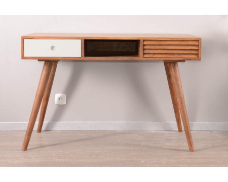 Scrivania scandinava in palissandro "Vintage grey" con cassetto bianco
