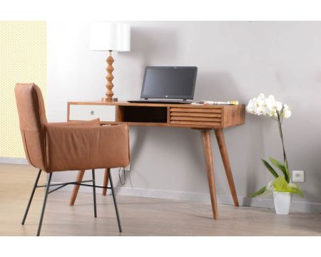 Scrivania scandinava in palissandro "Vintage grey" con cassetto bianco