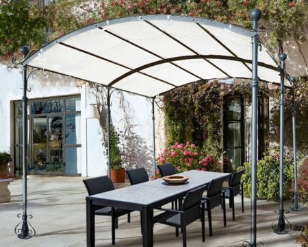 Pergola metallica a 6 bracci con tetto arrotondato "Gardénia" 3m60 x 3m