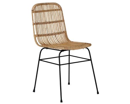 Sedia di design "Casita" in rattan intrecciato a mano e metallo nero