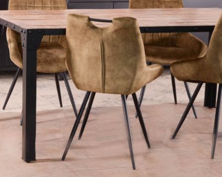 Set di 4 sedie scandinave "Dina" in tessuto kaki con gambe in metallo nero