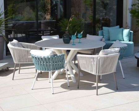 Set di 2 sedie da giardino di design "Cheverny" in tessuto champagne e alluminio