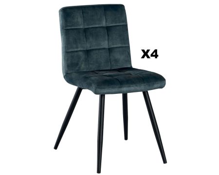 Set di 4 sedie in tessuto metallico "Sando" nere e blu in stile vintage