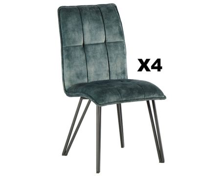 Set di 4 sedie da pranzo in tessuto blu "Venus" con gambe in metallo nero