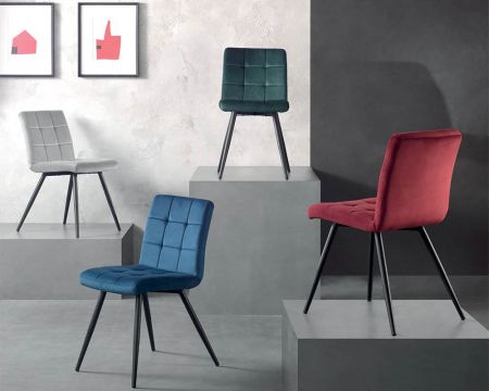 Set di 4 sedie scandinave "Sando" Casita in metallo blu e tessuto nero