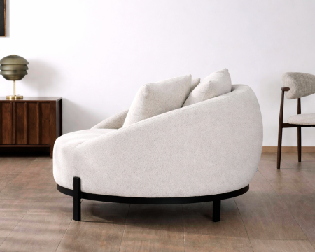 Poltrona rotonda "Sweet Culture" 120 cm in tessuto bianco screziato e cuscini in velluto a coste