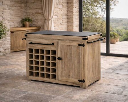 Blocco cucina in legno massiccio "Grand Chef" 115cm piano in pietra